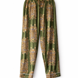 Yeşil zeminli kaplan desenli el blok baskı pijama pantolonu