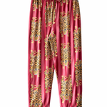 Pembe zemin üzerine kaplan desenli el blok baskı pijama pantolonu