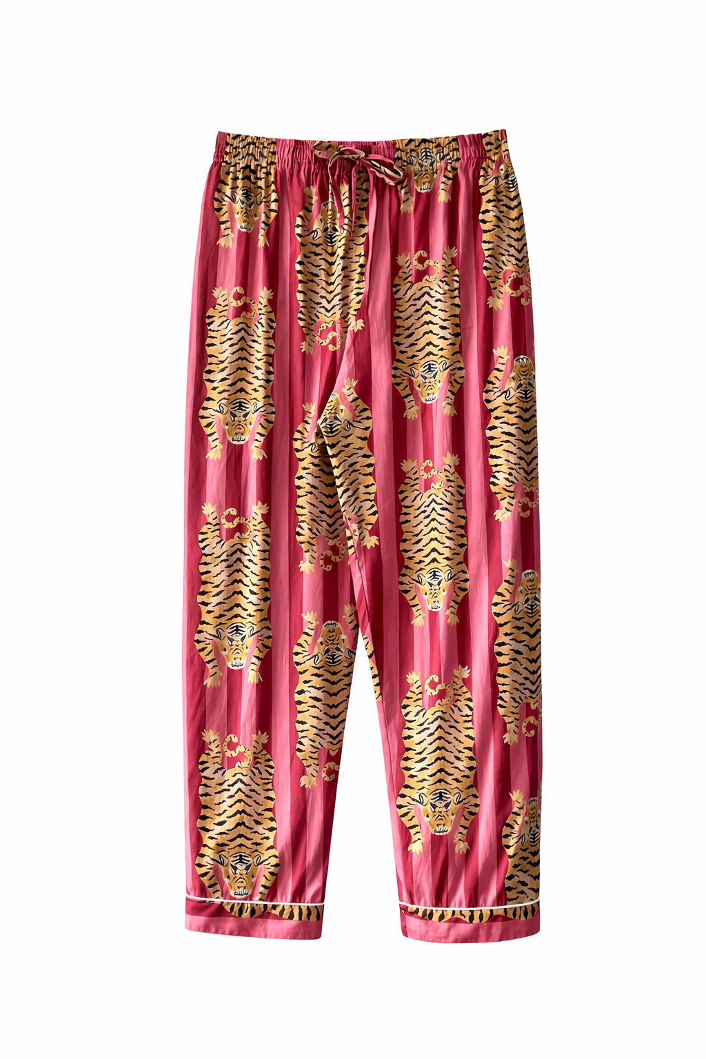 Pembe zemin üzerine kaplan desenli el blok baskı pijama pantolonu