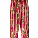 Pembe zemin üzerine kaplan desenli el blok baskı pijama pantolonu