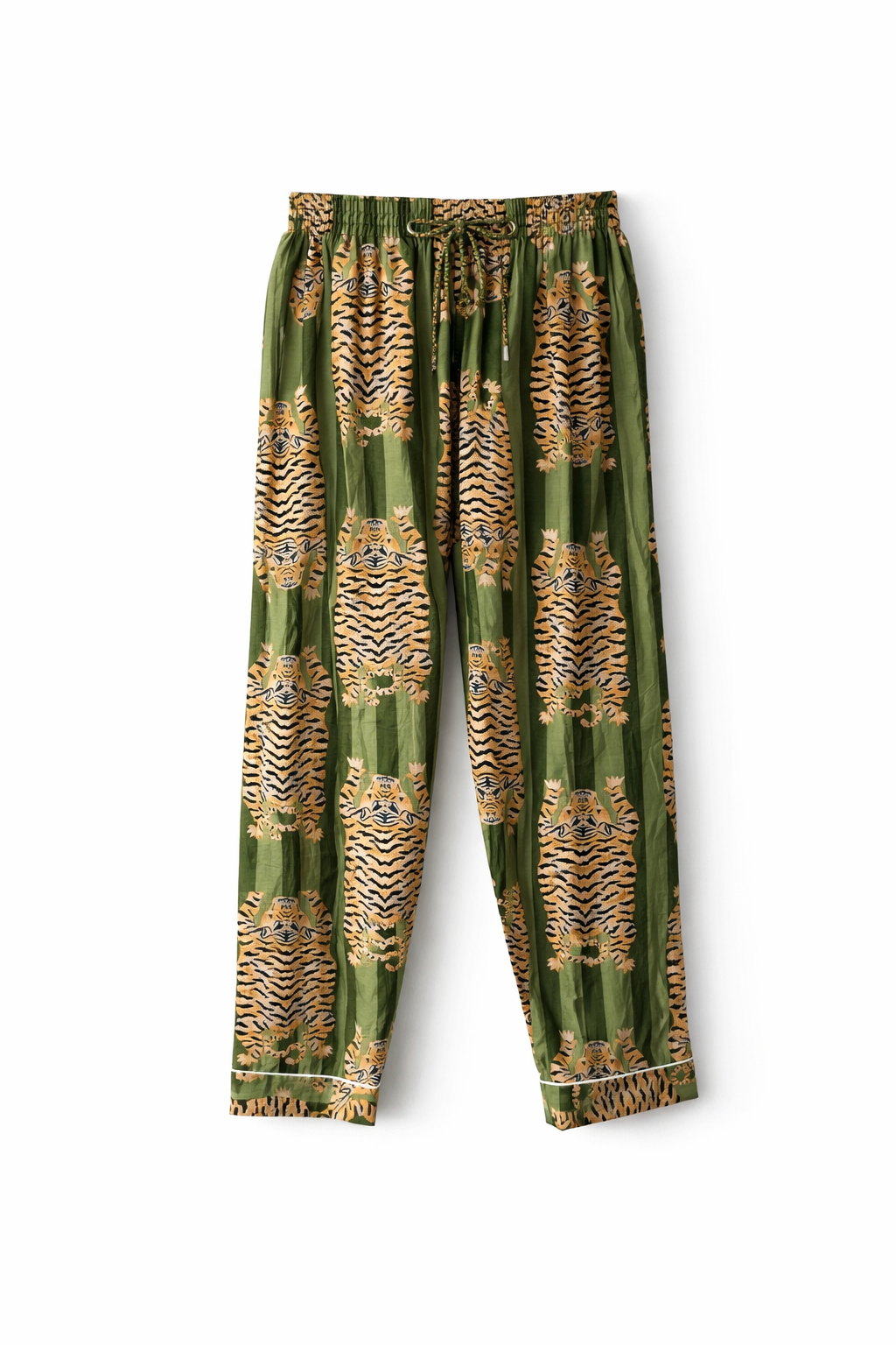Yeşil zeminli kaplan desenli el blok baskı pijama pantolonu